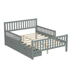 Full Size Wood Platform Bed with Guardrails on Both Sides and Two Storage Drawers