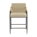 Counter Stool with Iron Frame - Set of 2 - Espresso + Khaki