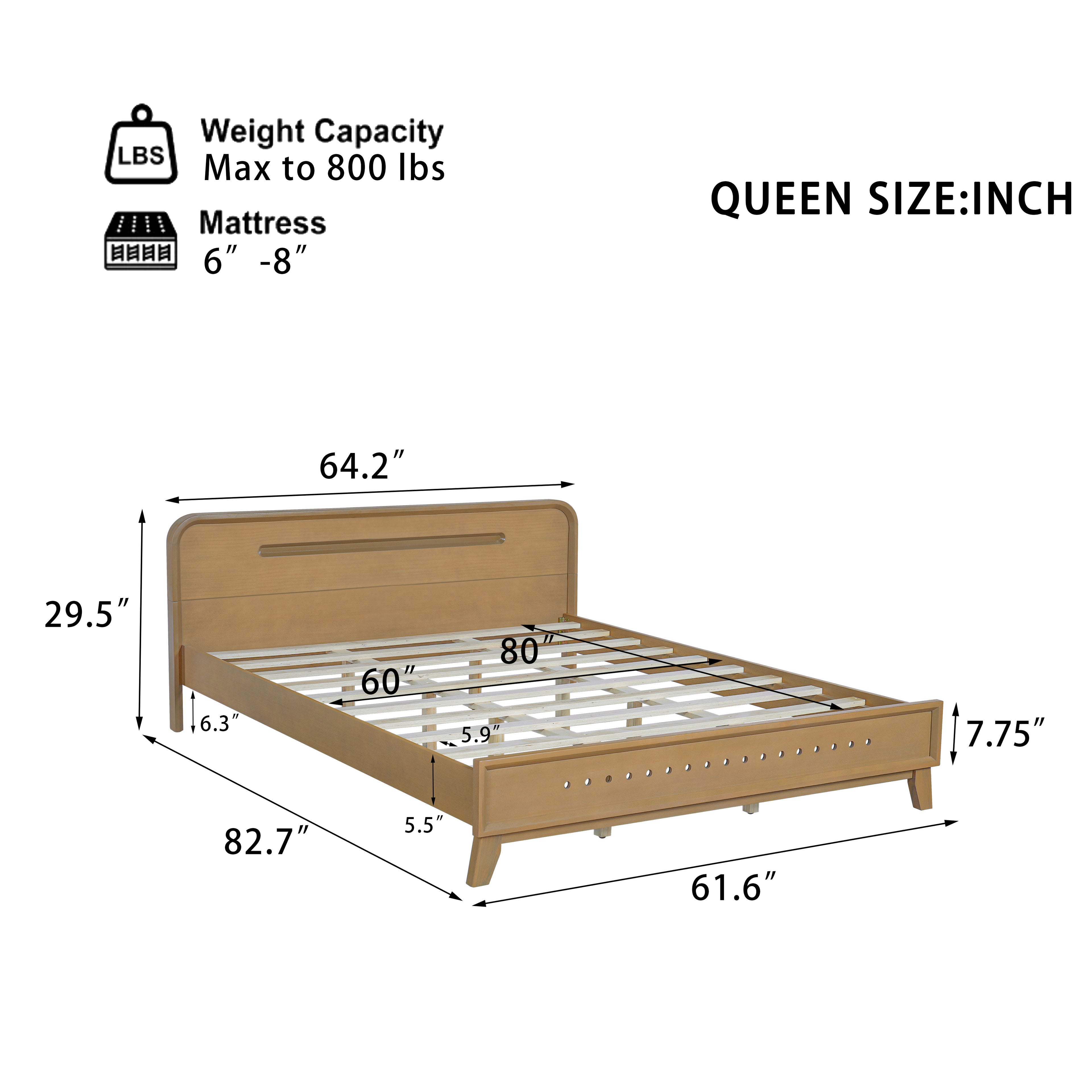 Pine Solid Wood Queen Size Bed