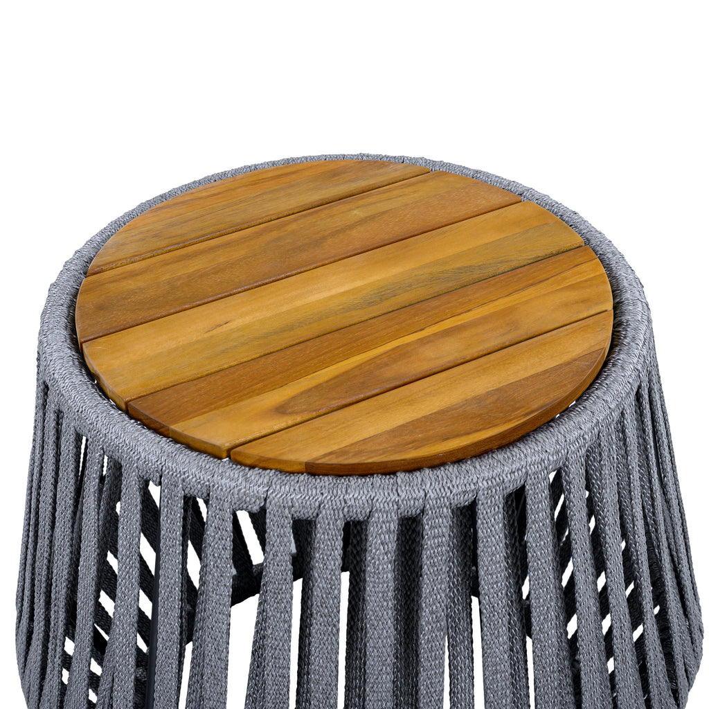 Outdoor Side Table with Rope and Acacia Wood