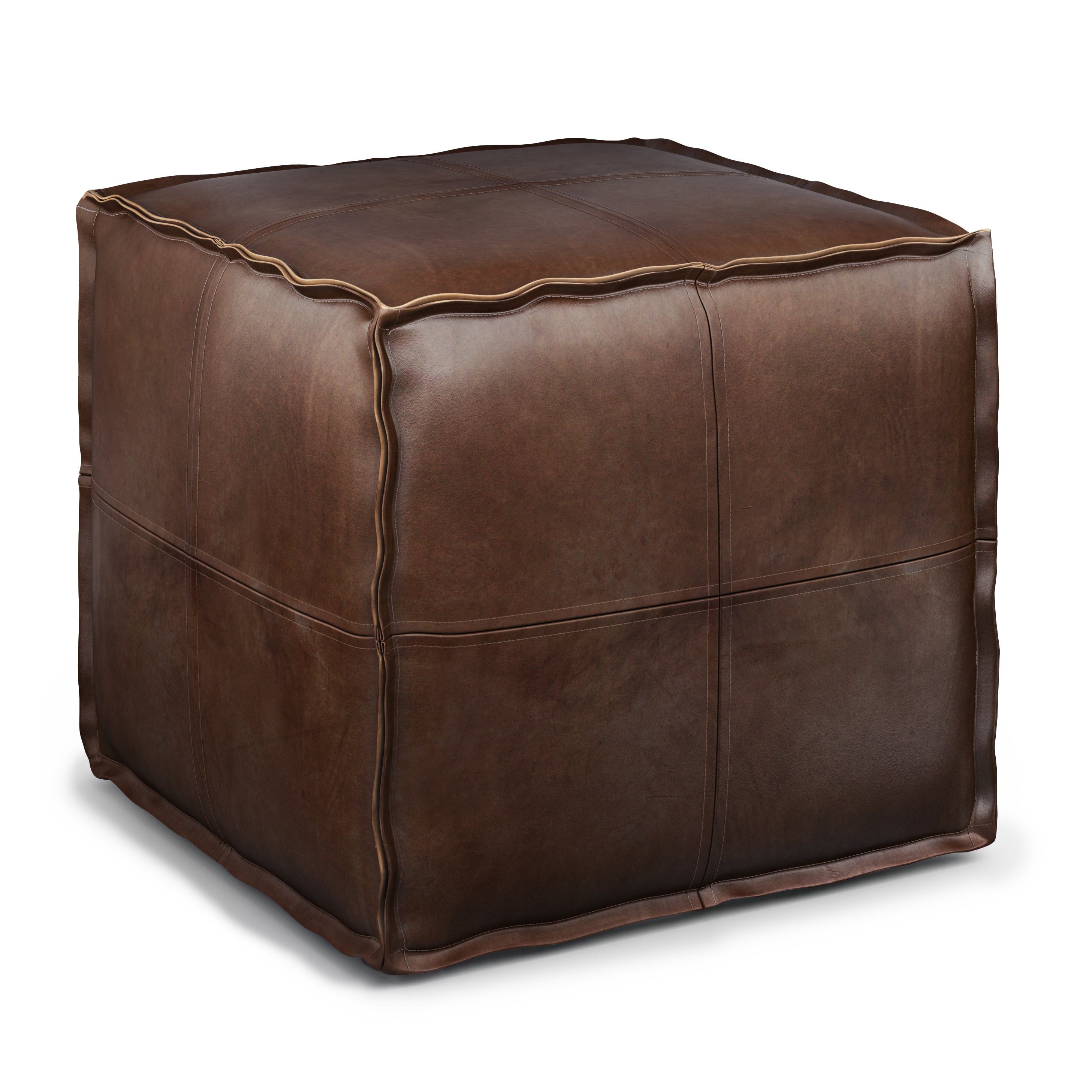 Brody Square Pouf Distressed Dark Brown