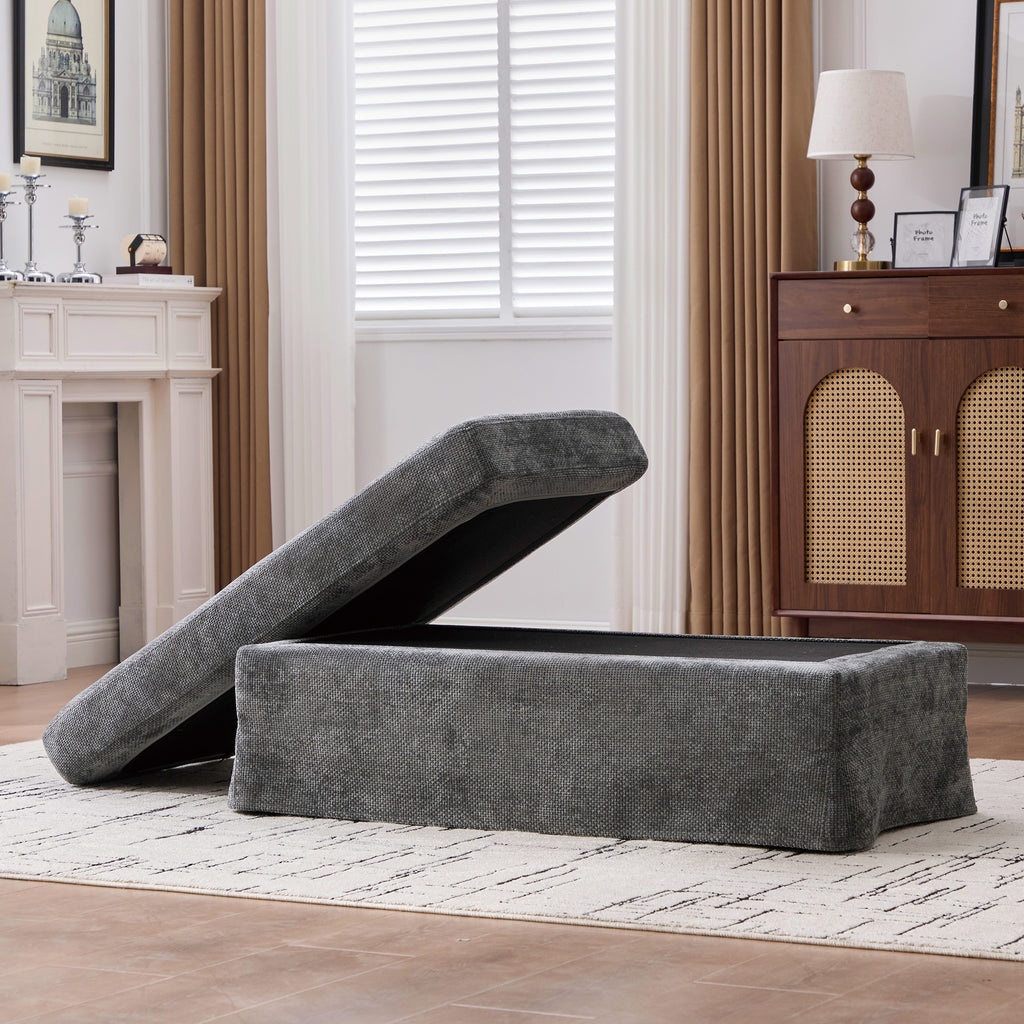 46" Wide Modern Upholstered Chenille Ottoman