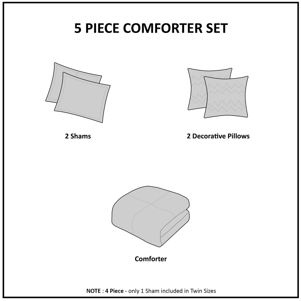 5-Piece Full/Queen 100% Polyester Brushed Printed Comforter Set
