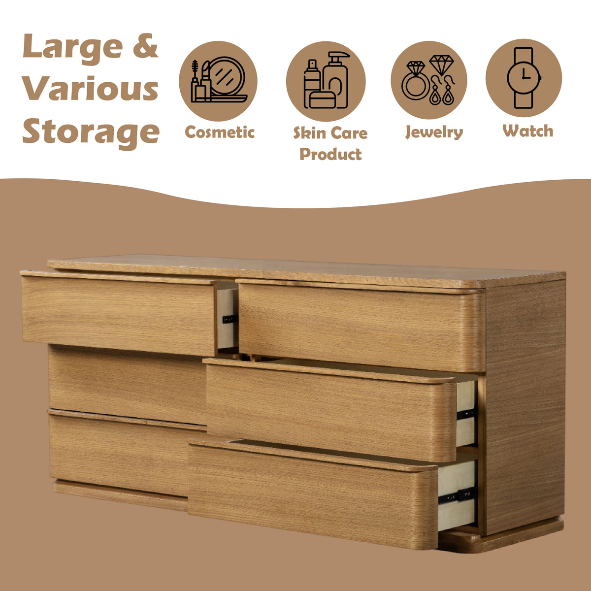 Zoey Oak Dresser, 72-Inch Wide, Contemporary