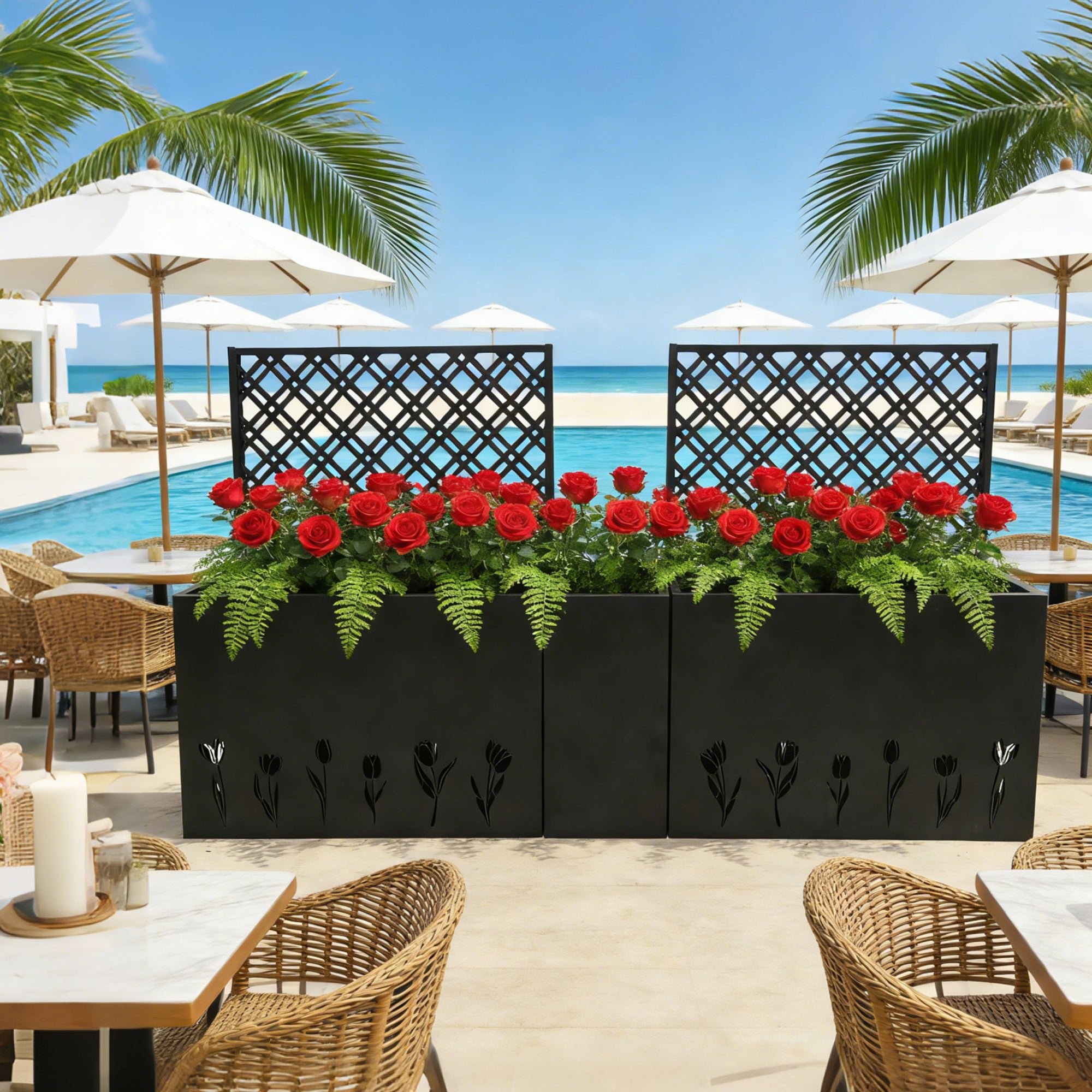2-Piece Metal Planter Box with Trellis