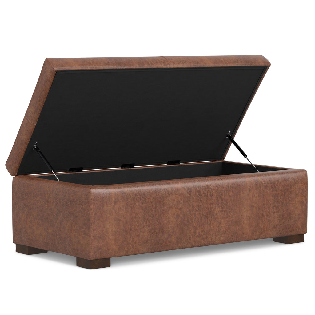 Gabbie 48 Inch Wide Rectangular Storage Ottoman in Distressed Saddle