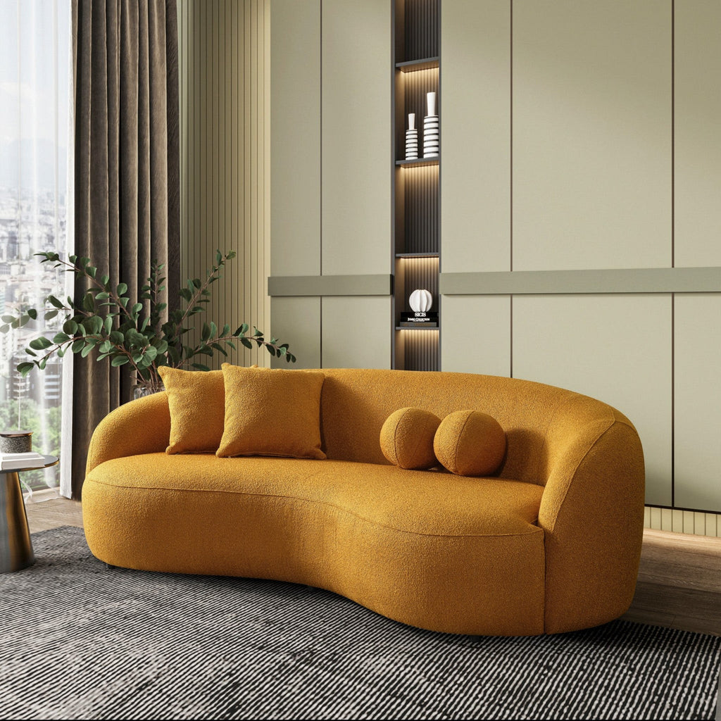 Drake Japandi Style Curvy Boucle Sofa