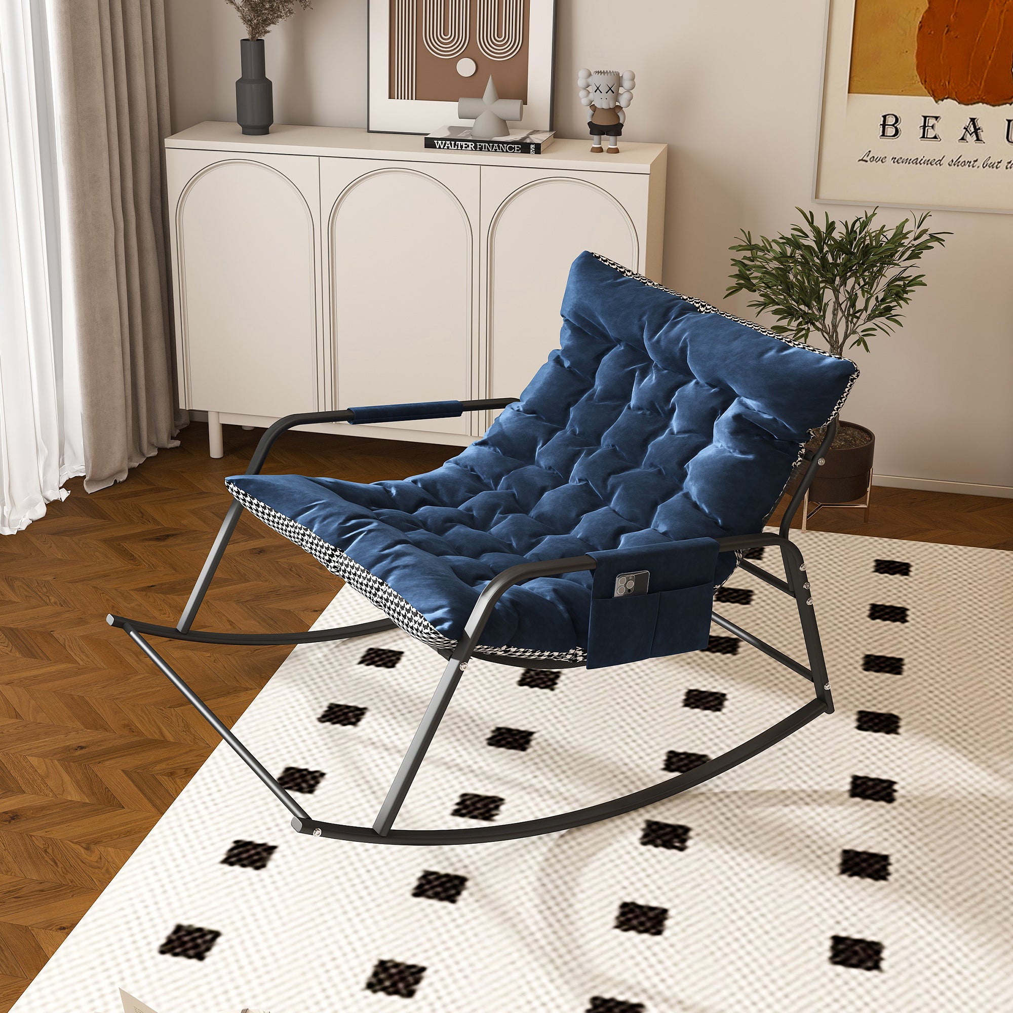 Rocking Chair with Storage, Cushions & Armrests