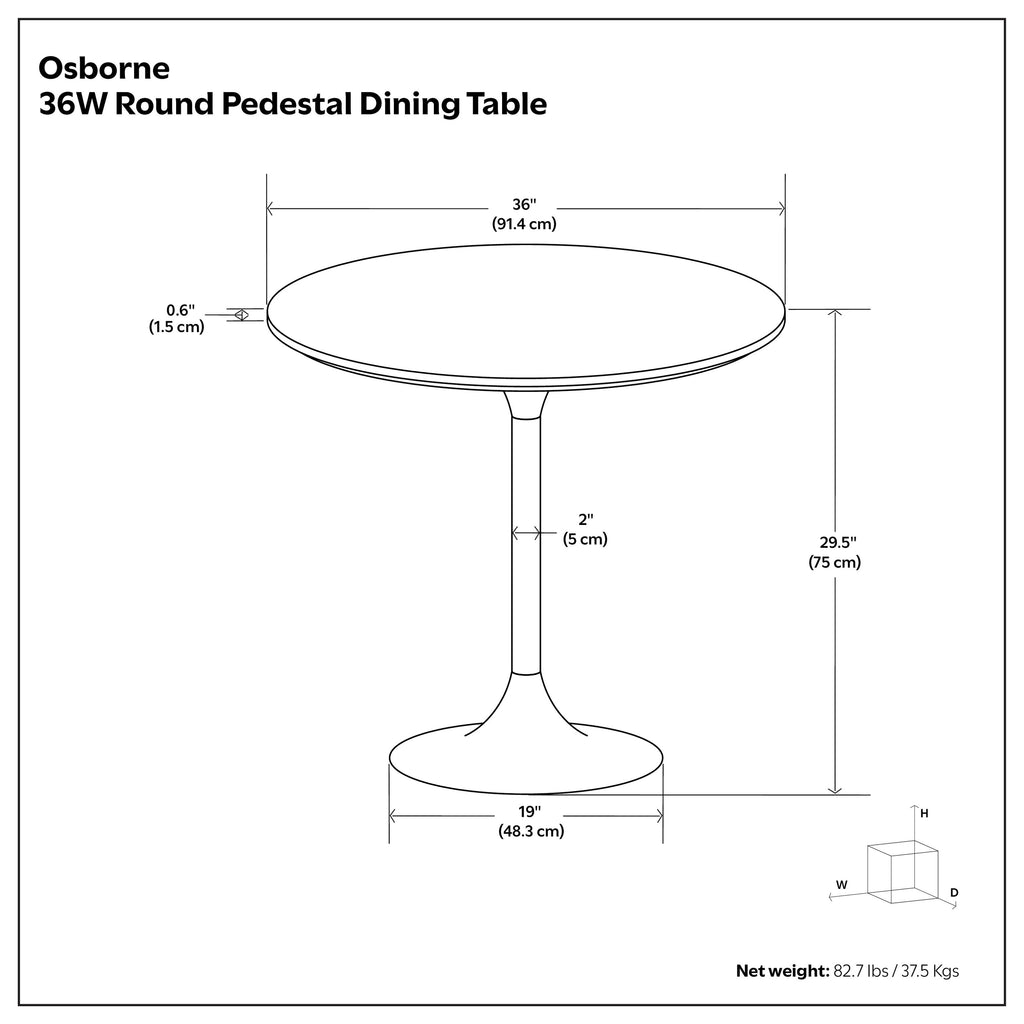 Osborne 36 Inch Wide Genuine Marble and Iron Contemporary Dining Table