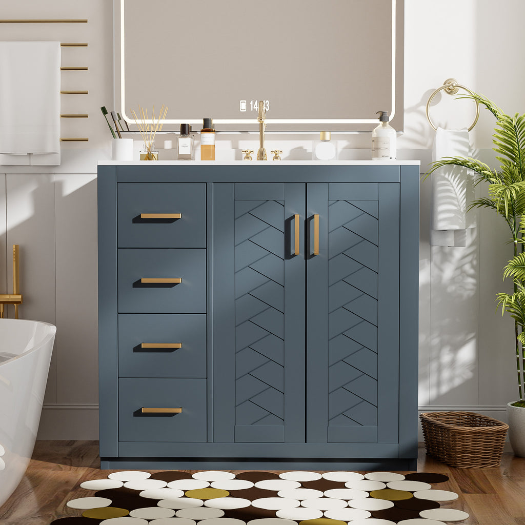 36" Bathroom Vanity With Ceramic Sink Combo