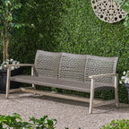 Outdoor Acacia Wood Wicker 3 Seater Sofa