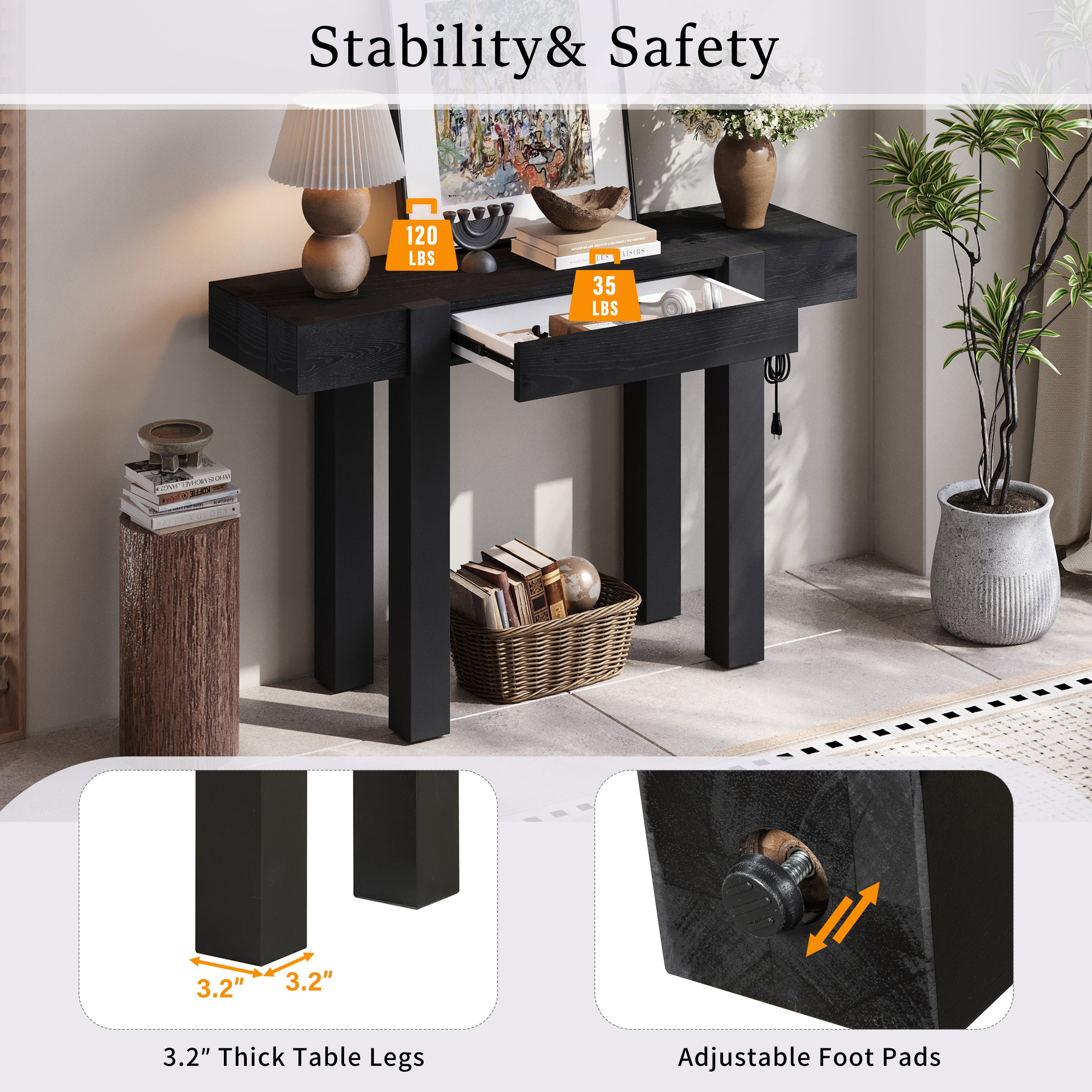 TREXM Rustic Minimalist Console Table with Hidden Drawer