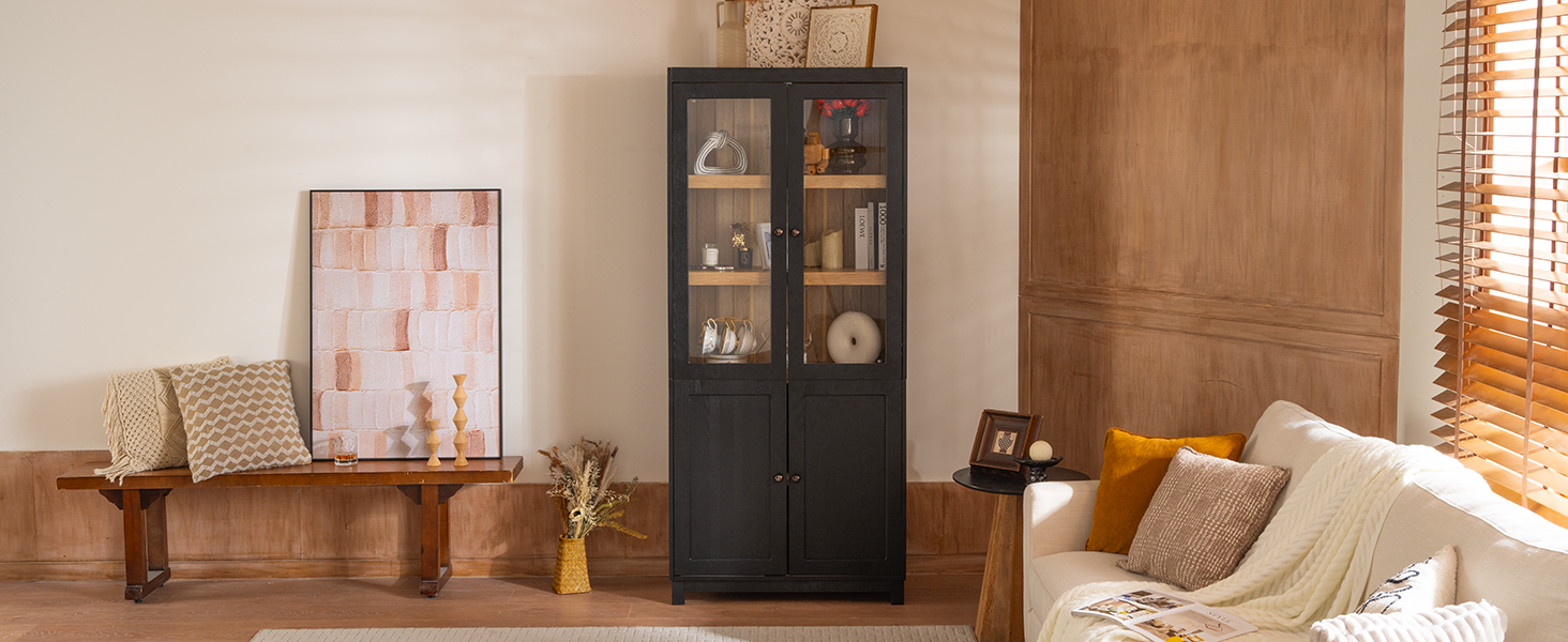 74.5''H Ash Wood Grain Display Cabinet