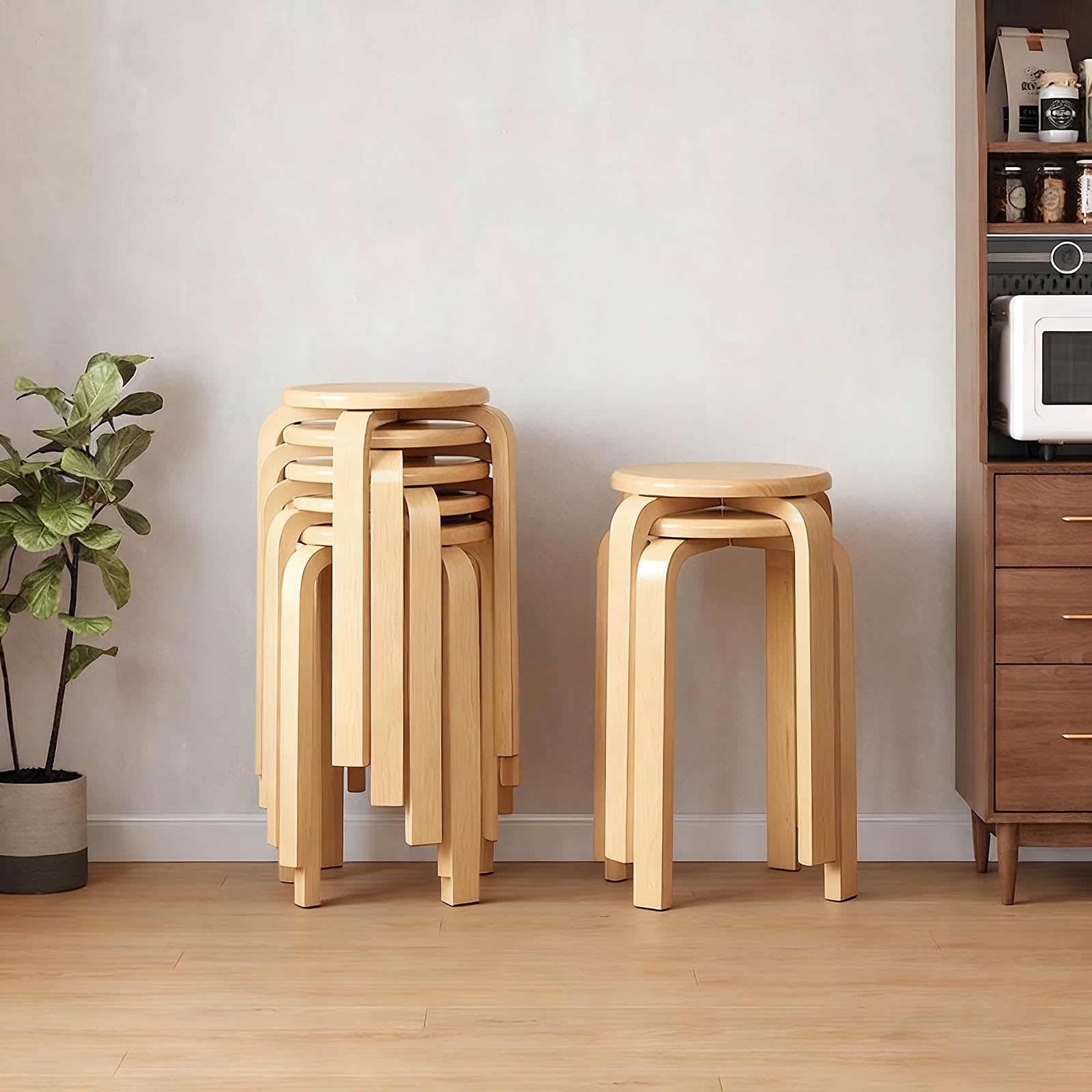 Stackable Bentwood Stool Set of 6, 18" Round Stools