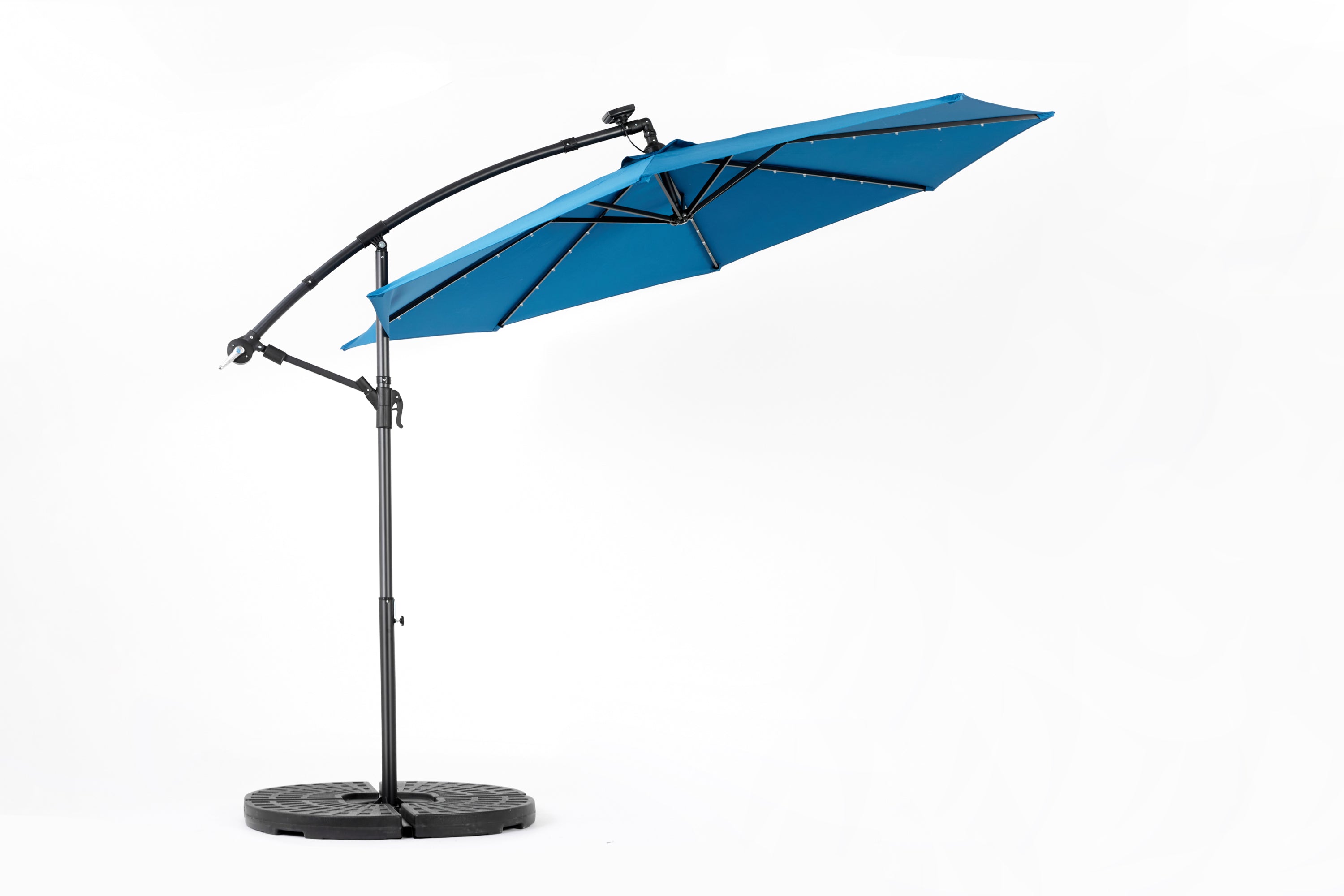 10ft Solar LED Offset Hanging Market Patio Umbrella in Dark Blue