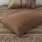6 Piece Jacquard Quilt Set with Throw Pillows Brown/Gold King/Cal King