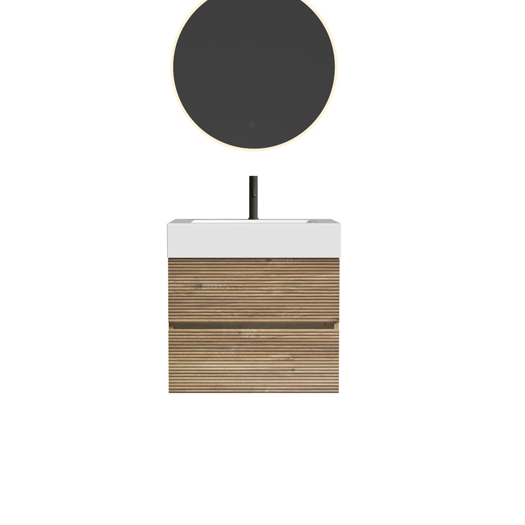 Grace 24-Inch Wall-Mounted Bathroom Vanity, Oak and Glossy White