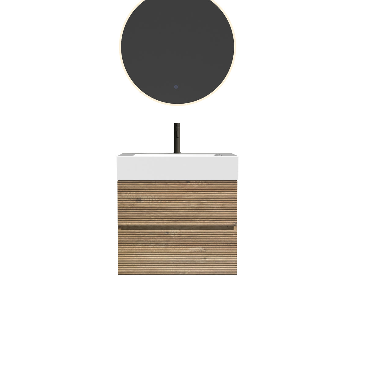 Grace 24-Inch Wall-Mounted Bathroom Vanity, Oak and Glossy White