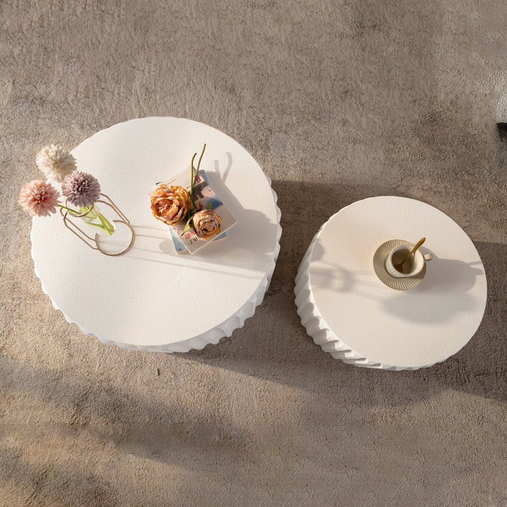 White Scalloped Round Coffee Table Set
