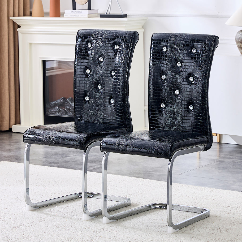 Set of 2 Retro Alligator Skin Upholstered Dining Chairs