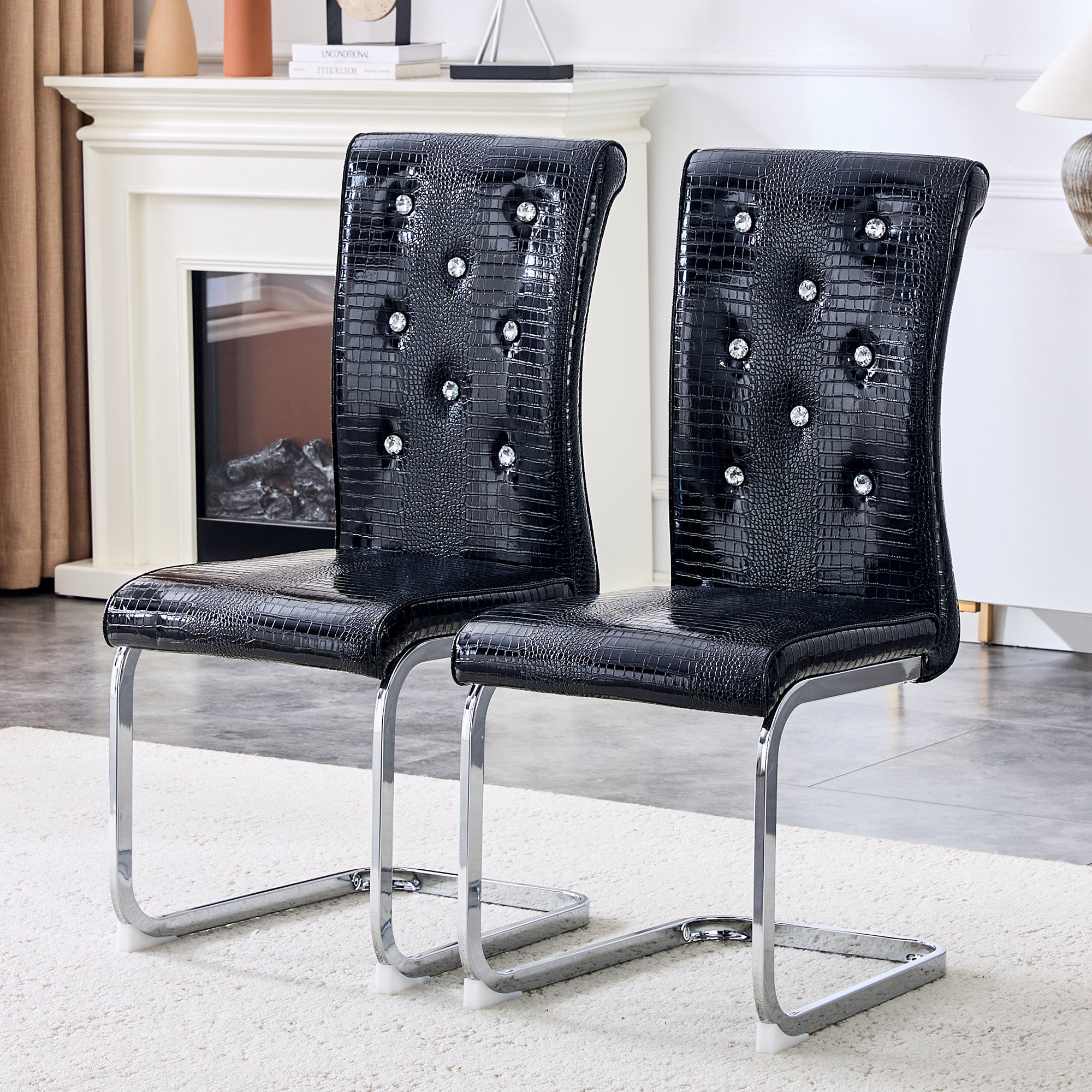 Set of 2 Retro Alligator Skin Upholstered Dining Chairs