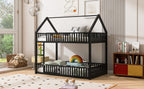 Metal Twin Over Twin House Bunk Bed With Fence And Door