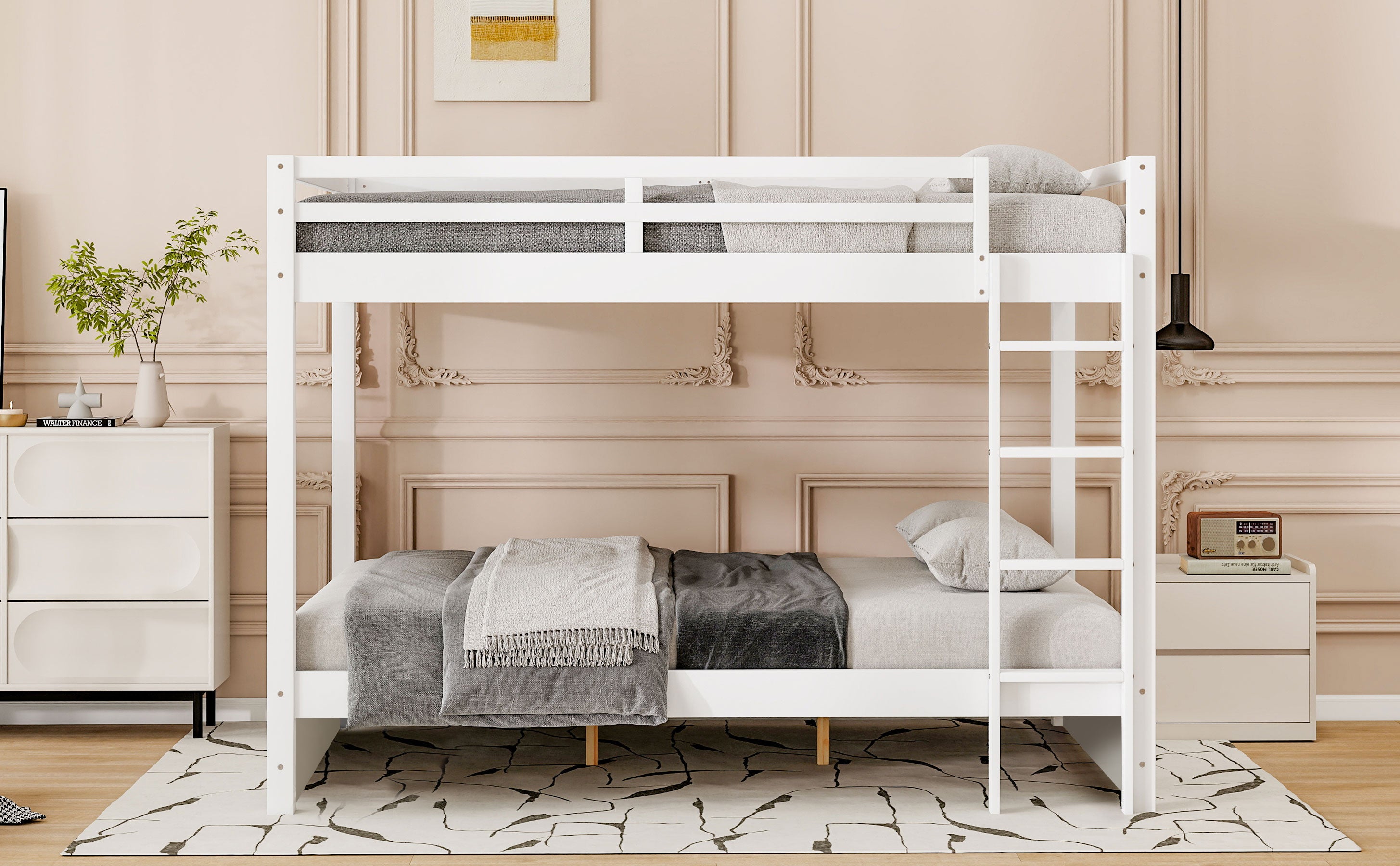 Wood Queen Size Bunk Bed with Ladder