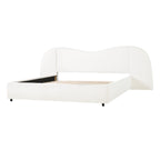King Size Upholstered Bed Frame With Boucle Fabric Curved Headboard