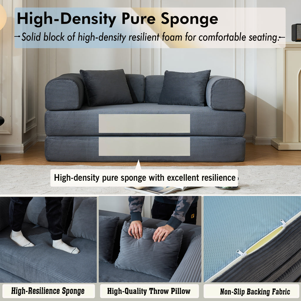 59" Convertible Sleeper Sofa Bed with Cylindrical Pillow