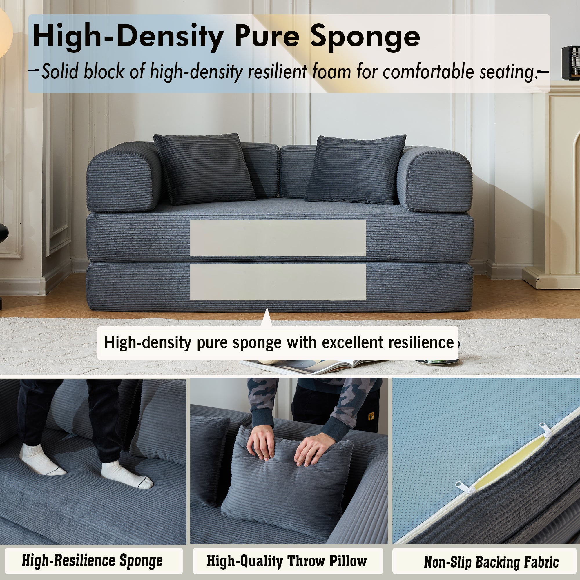 59" Convertible Sleeper Sofa Bed with Cylindrical Pillow
