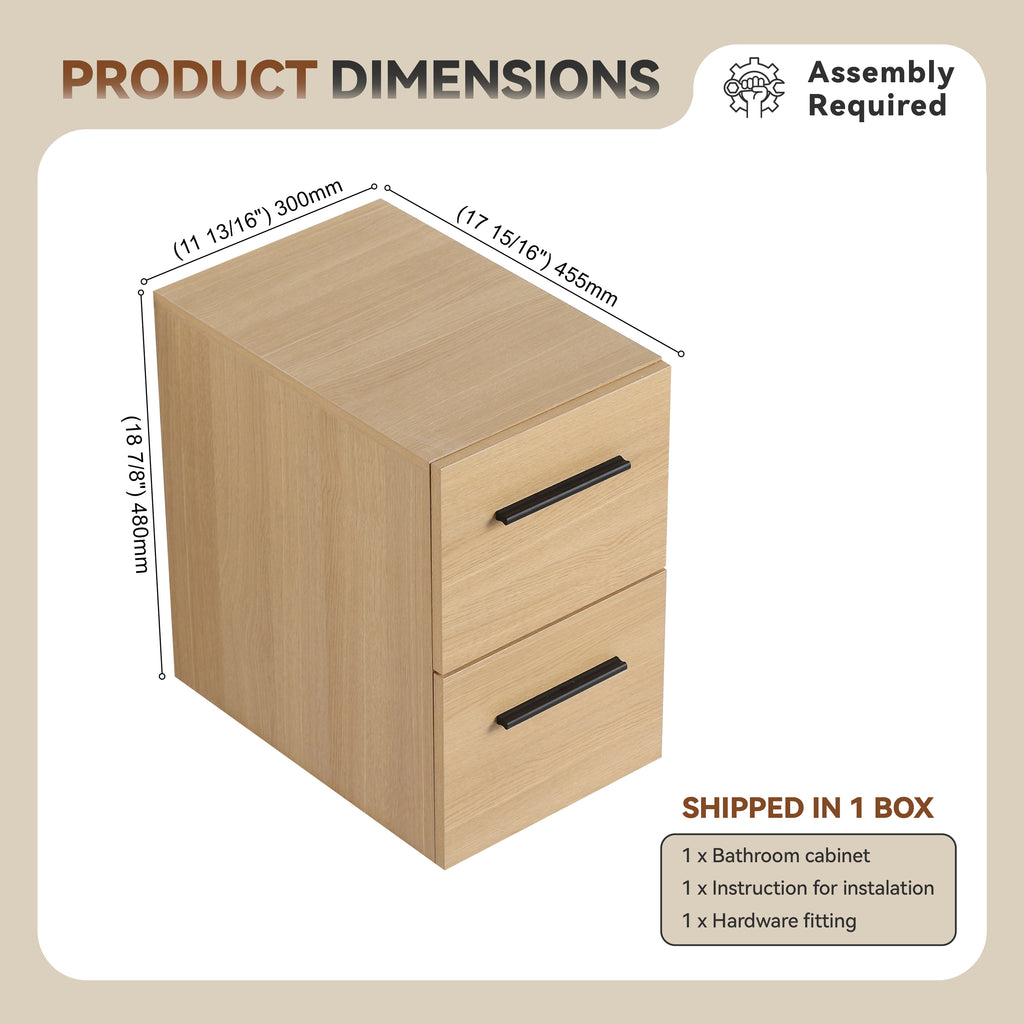 12" Floating Bathroom Vanity Drawer Base, Light