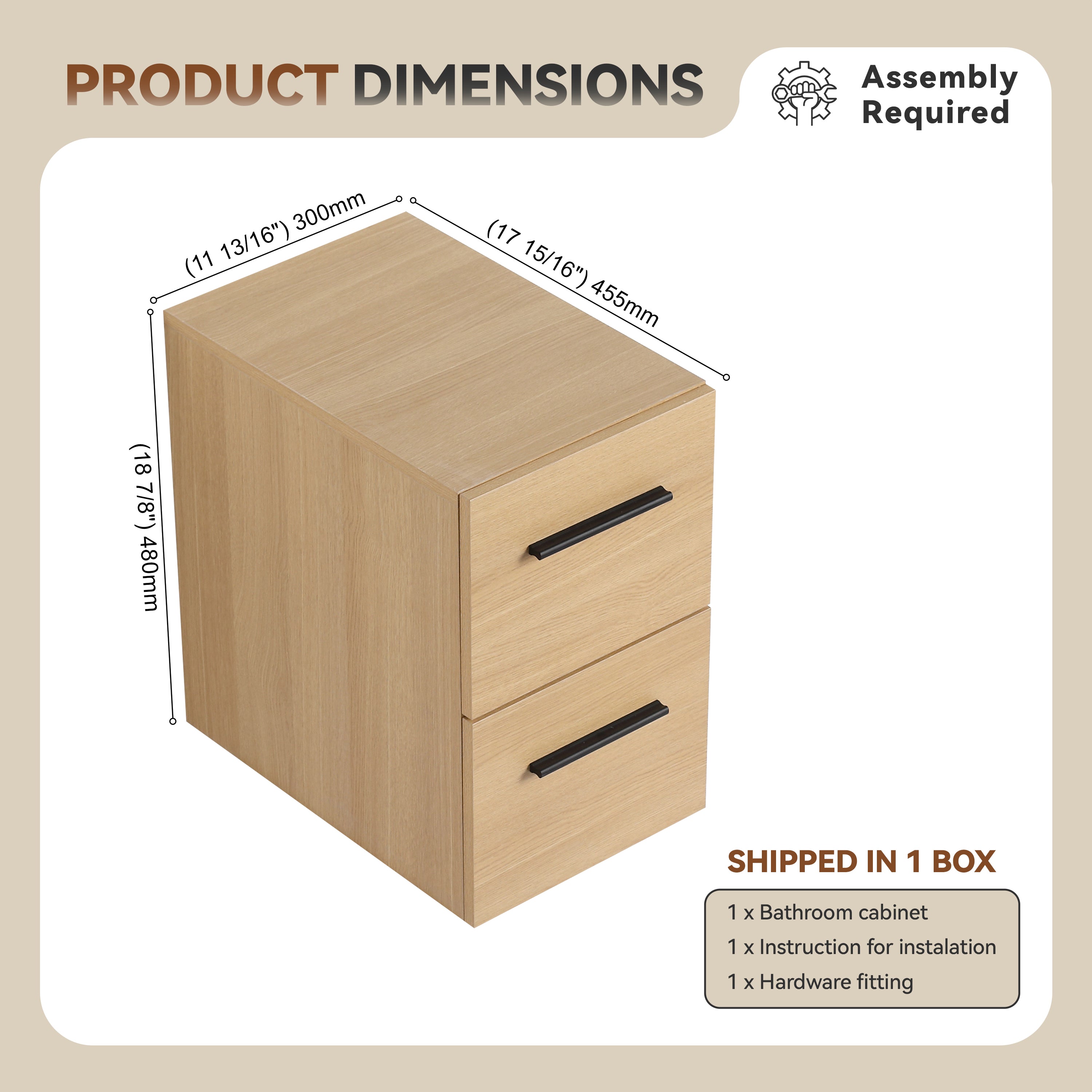 12" Floating Bathroom Vanity Drawer Base, Light