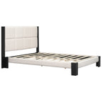 Boucle Queen Bed Frame with Square-Stitched Headboard