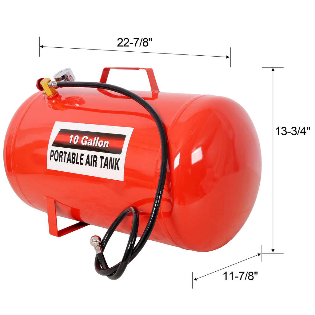 Portable 10 Gallon Air Tank, Lightweight Durable Air Compressor Tank with Pressure Gauge, Safety Valve and 43 Inch Hose for Easy Tool Connection
