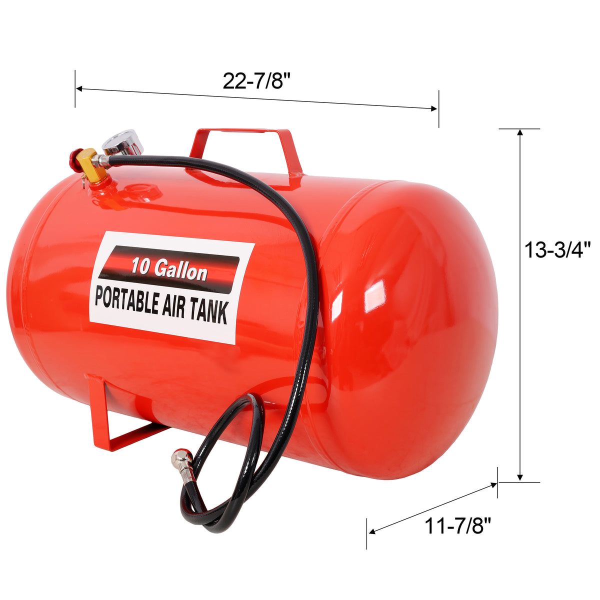 Portable 10 Gallon Air Tank, Lightweight Durable Air Compressor Tank with Pressure Gauge, Safety Valve and 43 Inch Hose for Easy Tool Connection