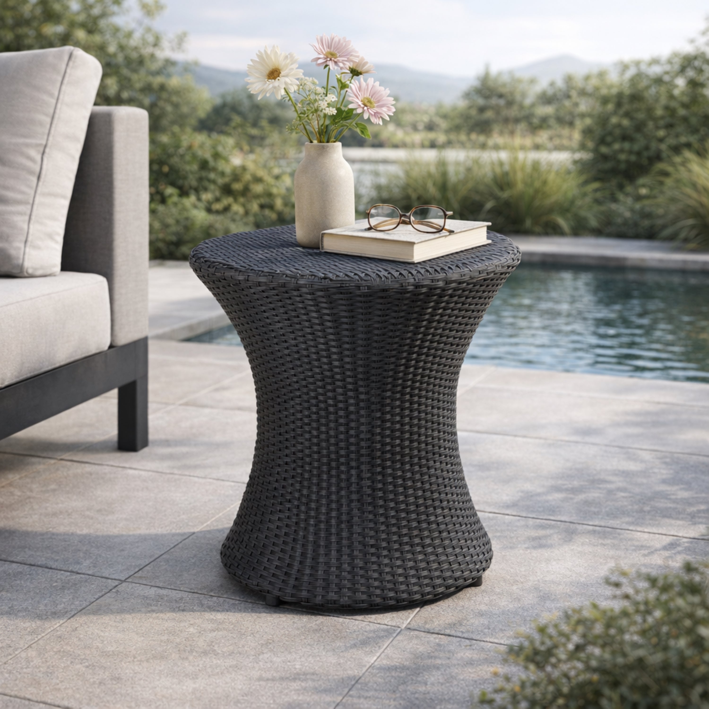 KONO Hourglass Rattan Table with No Glass Top