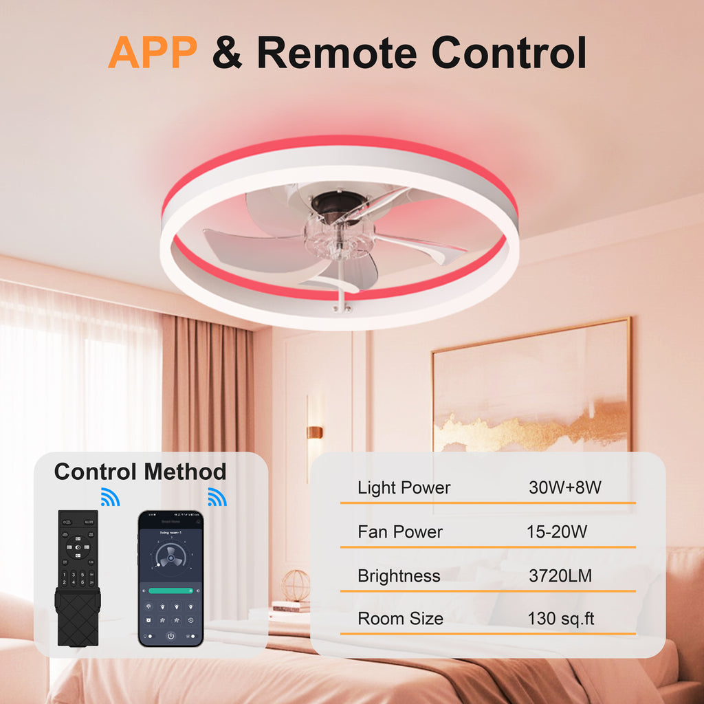 19.7" RGB Flush Mount Ceiling Fan with Light