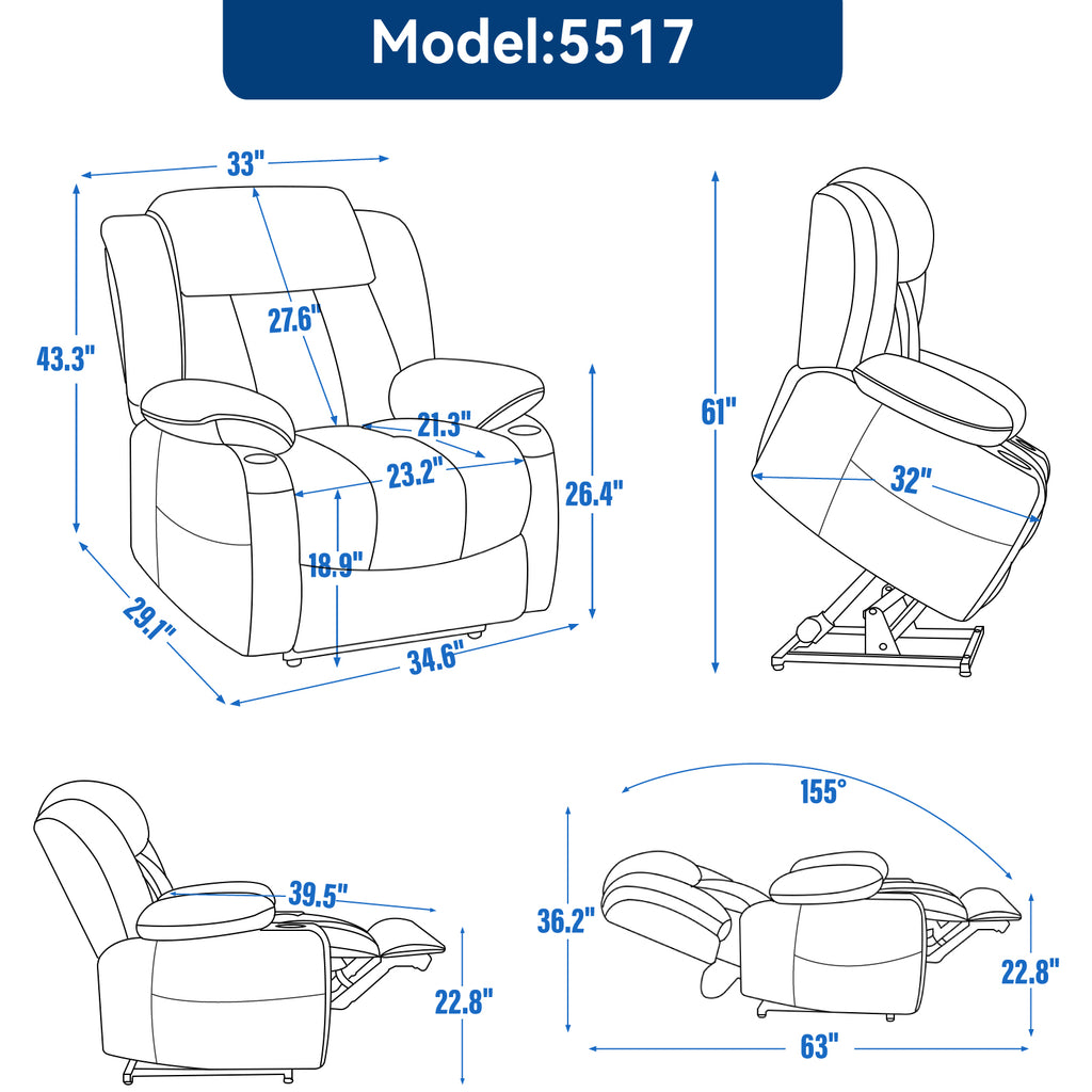 Up to 350 LBS Chenille Power Lift Recliner Chair