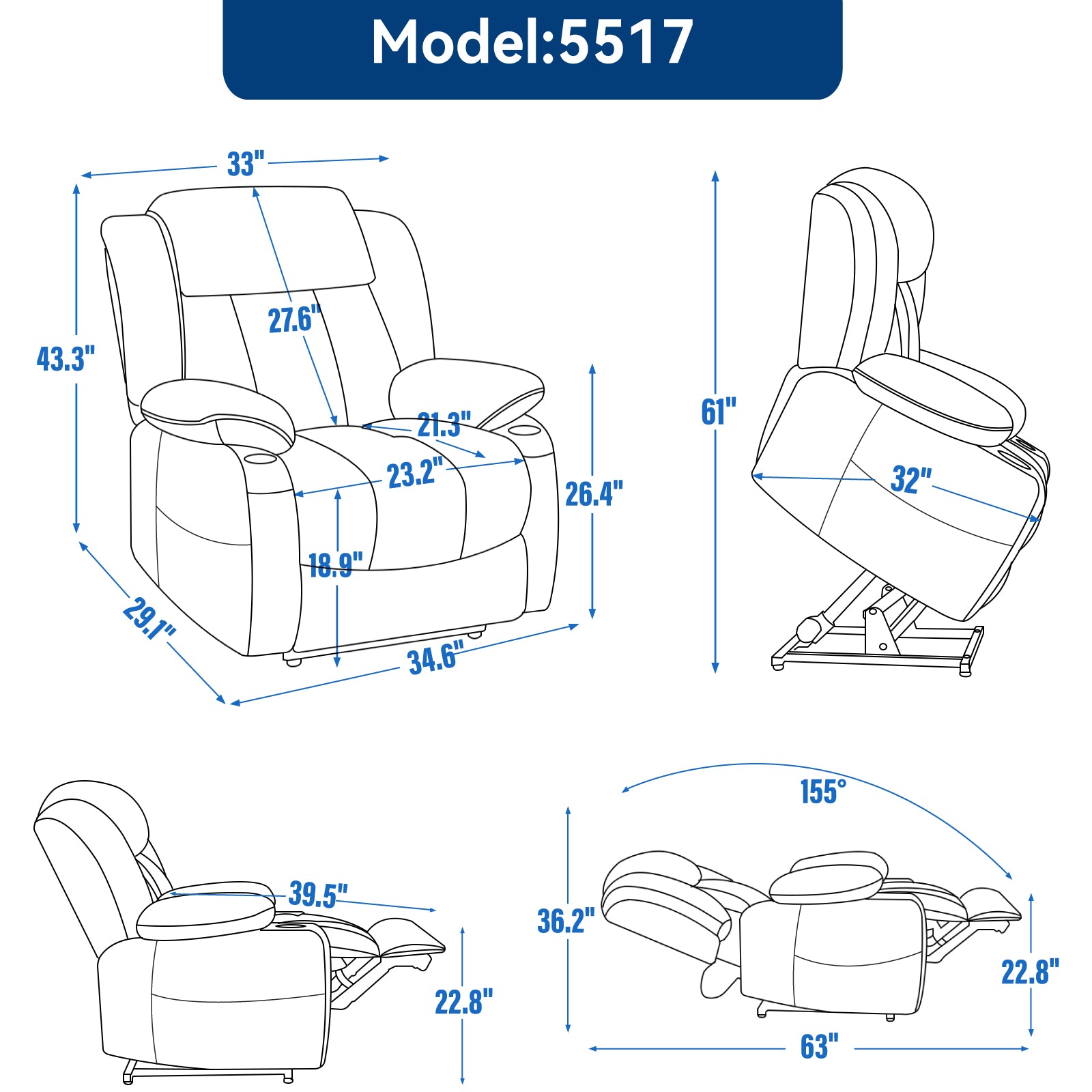 Up to 350 LBS Chenille Power Lift Recliner Chair