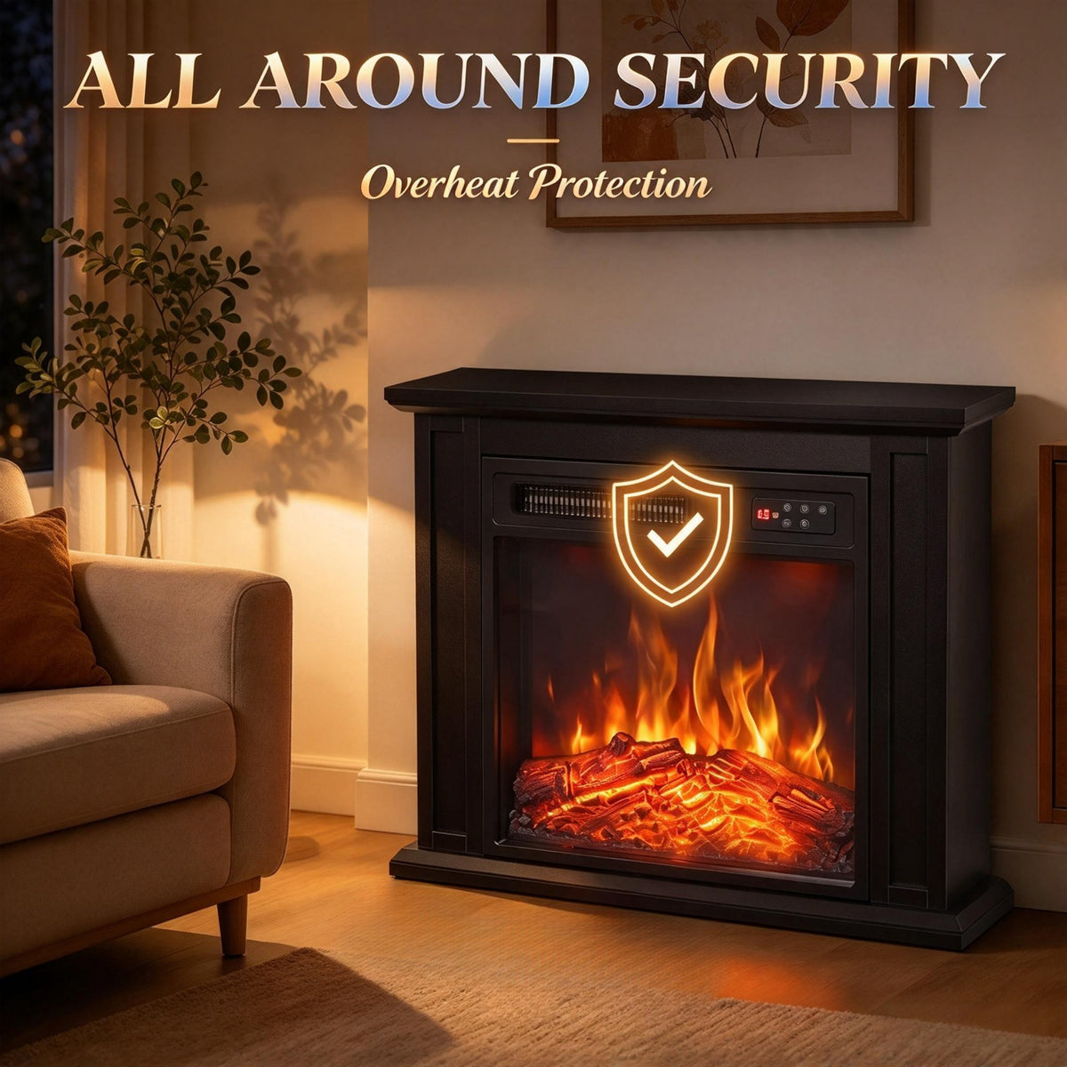 1400W Electric Fireplace TV Stand with Mantel, 26-Inch, Black