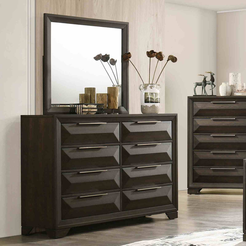 Transitional 1pc Dresser Only with Metal Handles and Beveled Bracket Feet