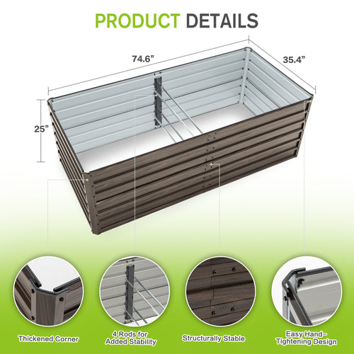 2-Pack 74.6"x35.4"x25" Raised Garden Bed Kit