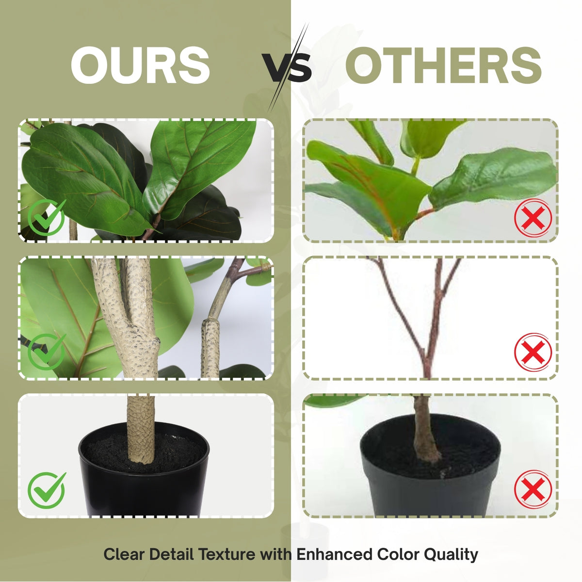 6ft Artificial Fiddle Leaf Fig Tree with Black Plastic Pot, Green