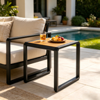 Outdoor Side Table with Teak Wood Top