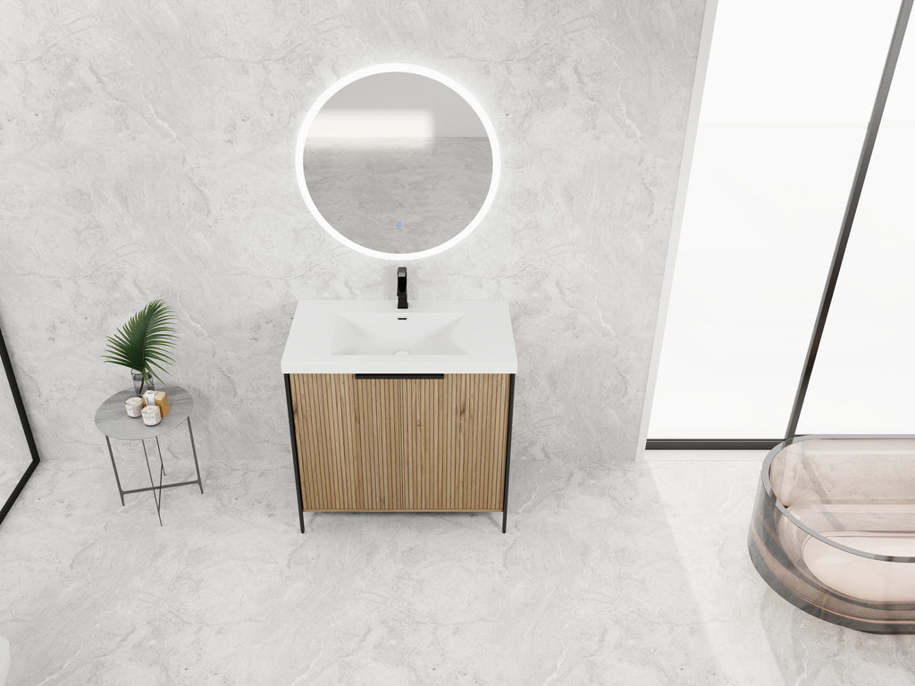 36" Freestanding Bathroom Vanity with Resin Sink & 2 Soft-Close Cabinet Doors