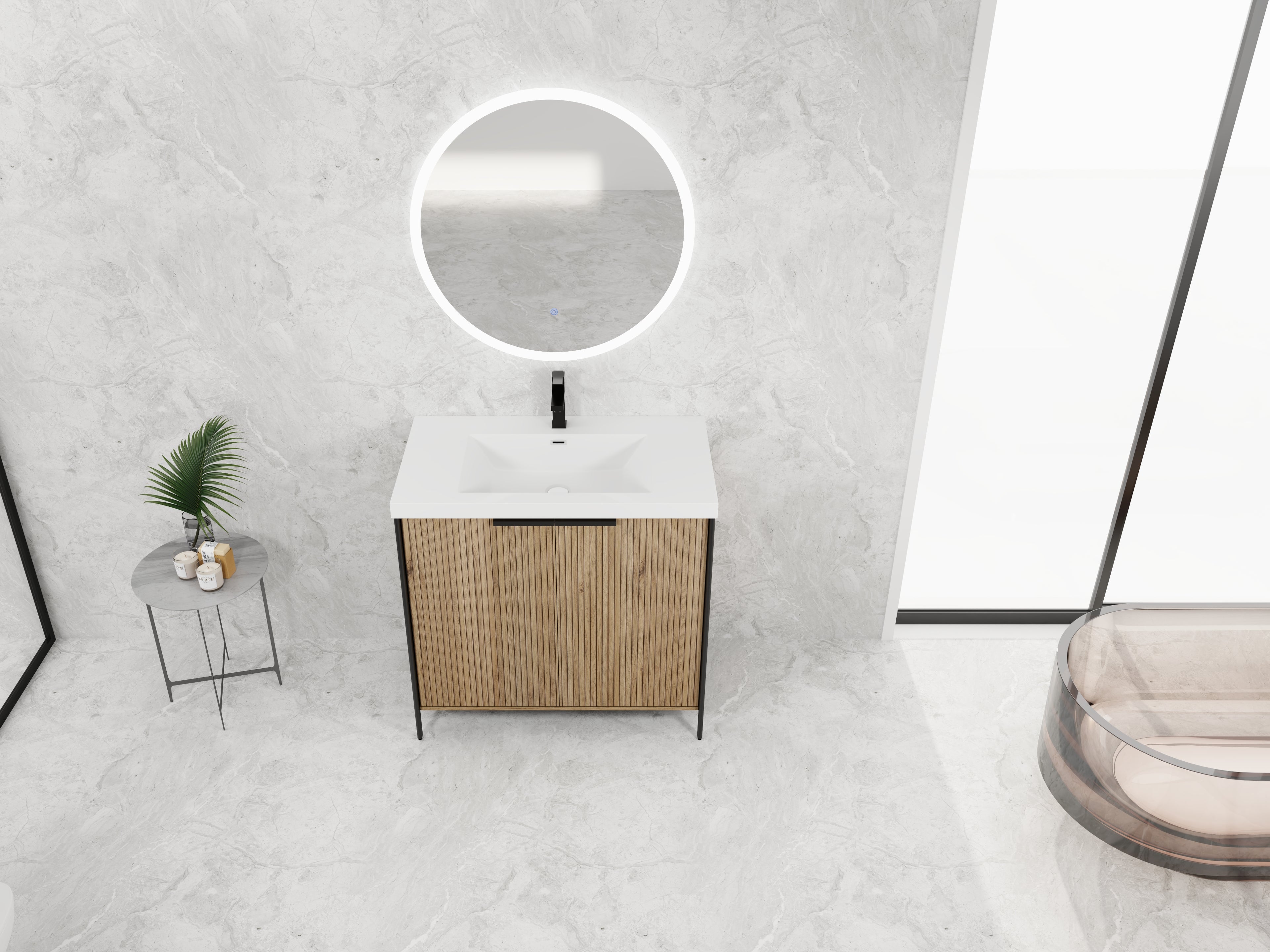 36" Freestanding Bathroom Vanity with Resin Sink & 2 Soft-Close Cabinet Doors