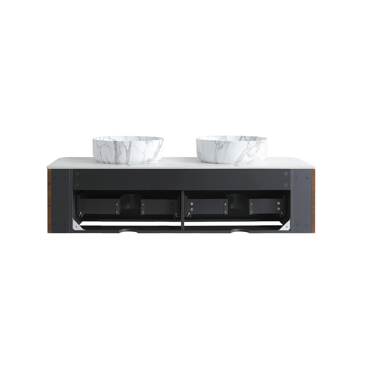Erba 60-Inch Double Sink Bathroom Vanity, Walnut with Carrara White Ceramic
