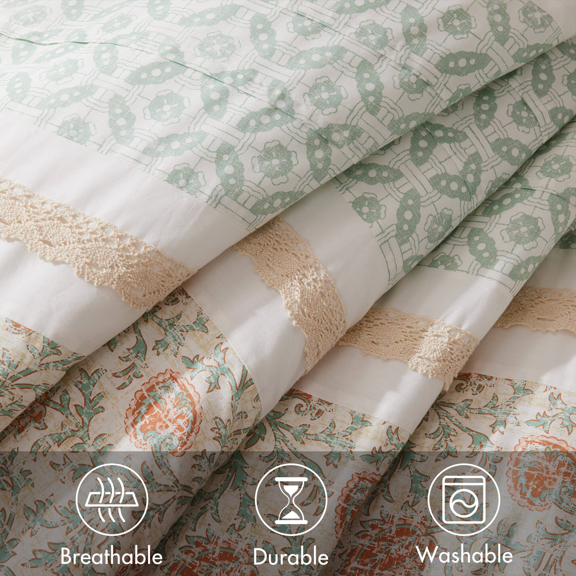 9 Piece Cotton Percale Comforter Set - Coral Queen