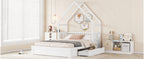 Wood Queen Size House Platform Bed with Guardrail and 2 Drawers
