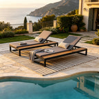 Black Iron & Teak Finish Chaise Lounge Set